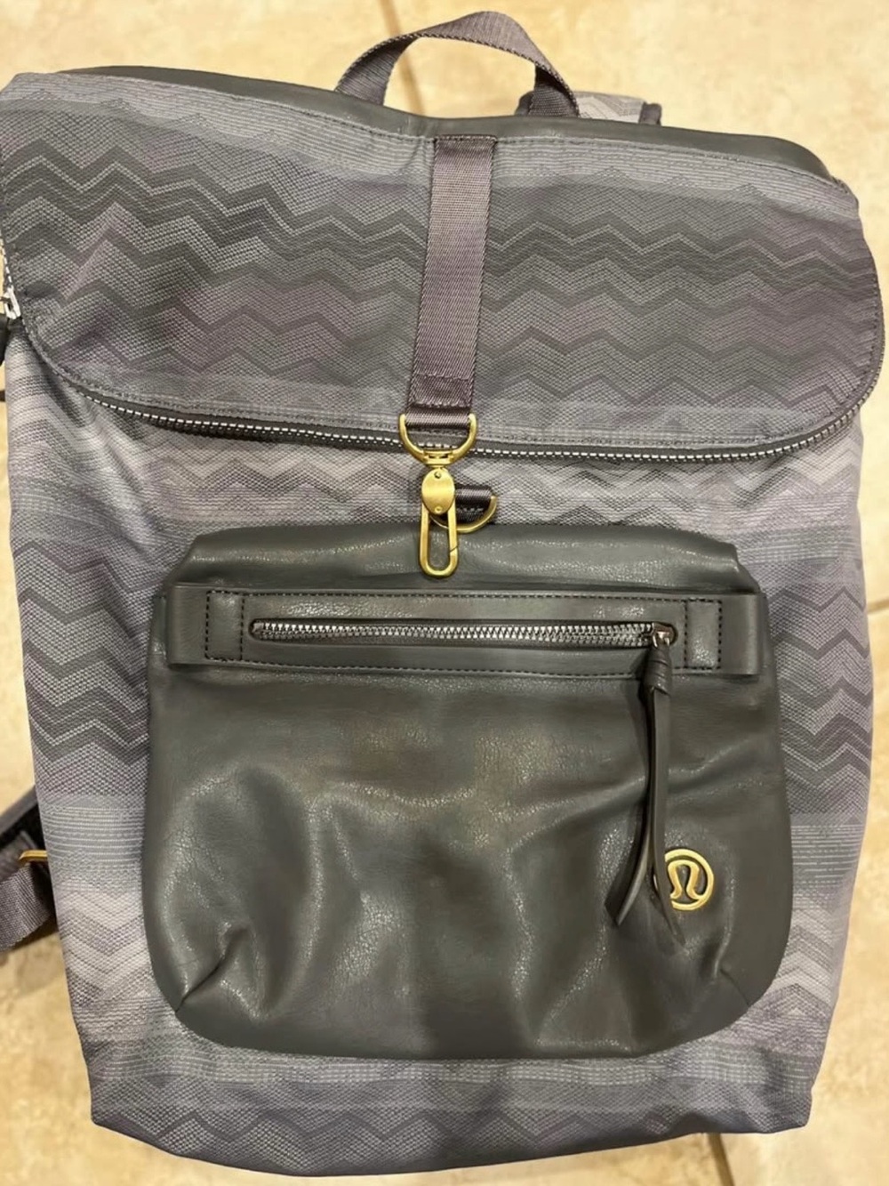 lululemon athletica Gray Chevron Backpack with Black Front Pocket